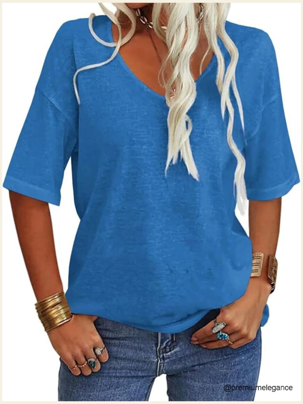 3/4 Sleeve V Neck Loose Tunic Tee